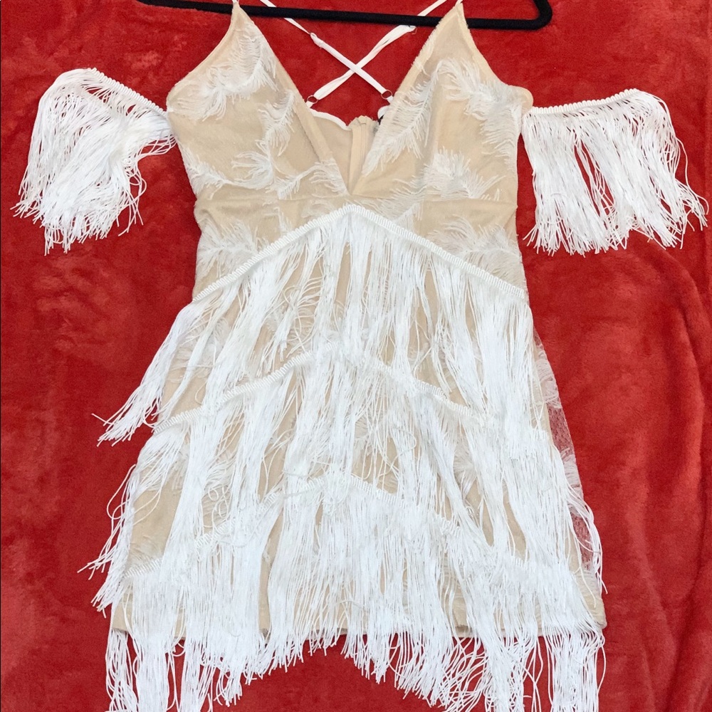 White Strappy Lace Tassel Bodycon Dress